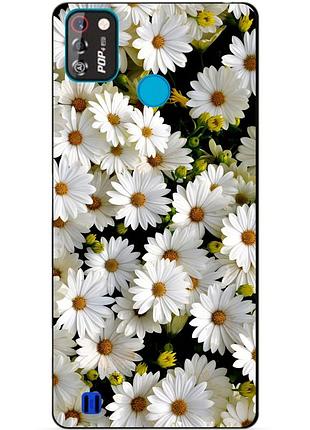 Силиконовый бампер чехол для tecno pop 4 pro с рисунком ромашки