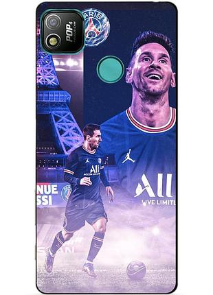 Силиконовый бампер чехол для tecno pop 4 с рисунком messi psg