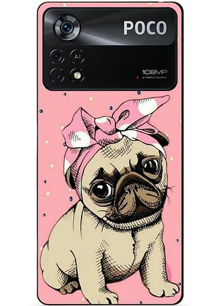 Силиконовый бампер чехол для xiaomi poco x4 pro 5g с рисунком мопс