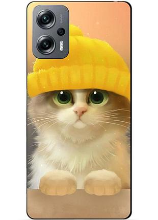 Силиконовый бампер чехол для xiaomi poco x4 gt с рисунком котик в шапке