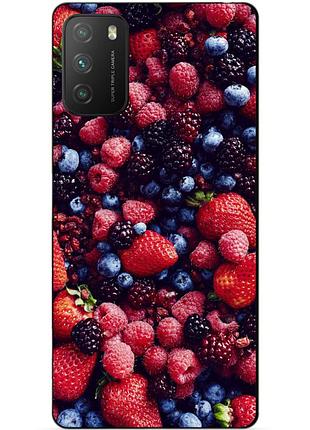 Силиконовый бампер чехол для xiaomi poco m3 с рисунком ягоды