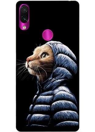 Чехол силиконовый для xiaomi redmi 7 с рисунком кот в куртке