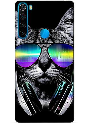Силиконовый чехол бампер для xiaomi redmi note 8 с рисунком музыкальный кот
