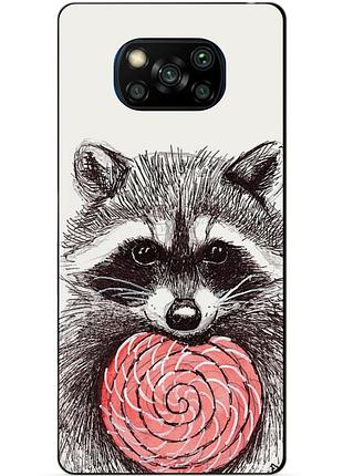 Силиконовый бампер чехол для xiaomi poco x3 с рисунком енот