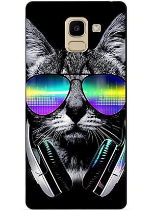 Силиконовый бампер чехол для samsung j6 galaxy j600 с рисунком музыкальный кот