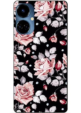 Силіконовий бампер чохол для tecno camon 19/19 pro з малюнком троянди