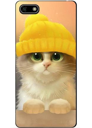 Силиконовый бампер чехол для huawei y5 prime 2018 с рисунком котик в шапке