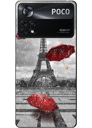 Силиконовый бампер чехол для xiaomi poco x4 pro 5g с рисунком дождь в париже