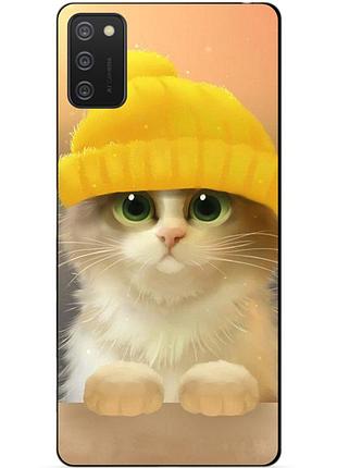 Силиконовый бампер чехол для samsung a02s с рисунком котик в шапке