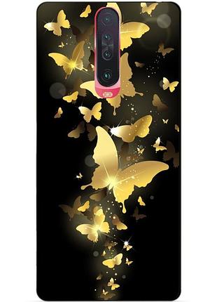 Силиконовый чехол бампер для xiaomi pocophone x2 с рисунком золотые бабочки