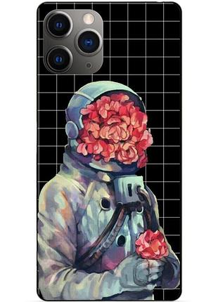 Силіконовий чохол бампер для iphone 11 pro max з малюнком скафандр квіти