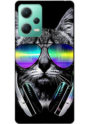 Силіконовий чохол бампер для xiaomi redmi note 12 5g з малюнком музичний кіт