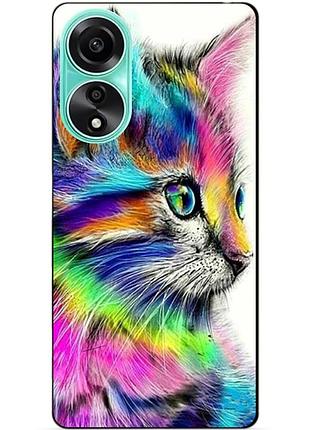 Силиконовый чехол бампер для oppo a78 с рисунком акварельный кот