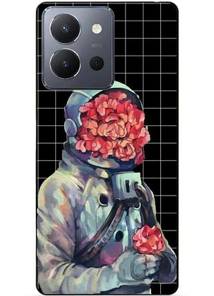 Силиконовый чехол бампер для vivo y36 с рисунком скафандр цветы