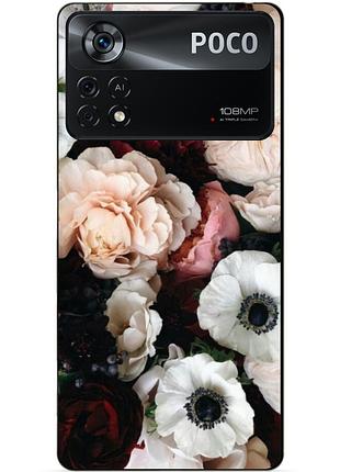 Силиконовый бампер чехол для xiaomi poco x4 pro 5g с рисунком белые маки