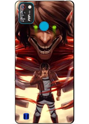 Силиконовый бампер чехол для tecno pop 4 pro с рисунком attack on titan