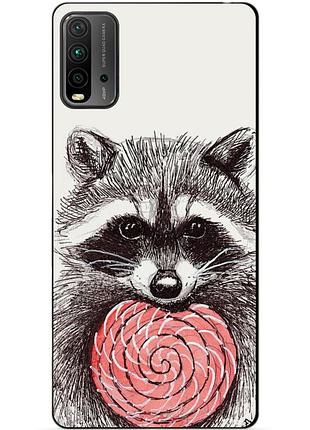 Силиконовый бампер чехол для xiaomi redmi 9t с рисунком енот