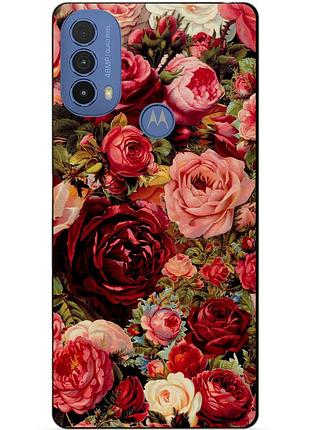 Силиконовый чехол бампер для motorola moto e20 с рисунком красные розы цветы
