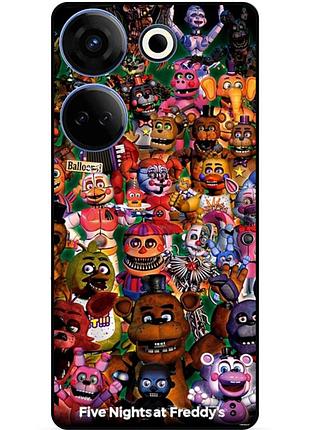 Чехол силиконовый бампер для tecno camon 20 pro с рисунком аниматроники freddy фредди