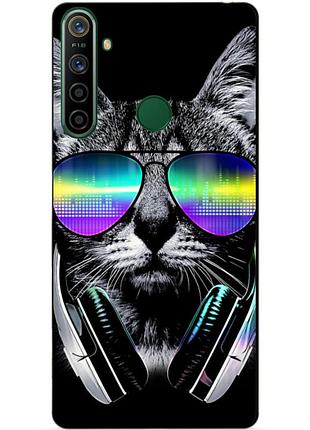 Силиконовый чехол бампер для realme 5i с рисунком музыкальный кот