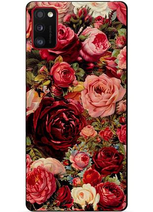 Силиконовый бампер чехол для samsung a41 galaxy a415f с рисунком красные розы