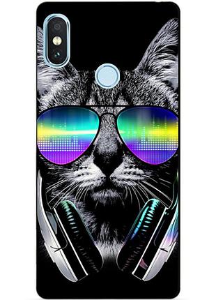 Силиконовый бампер чехол для xiaomi redmi note 5 с рисунком музыкальный кот