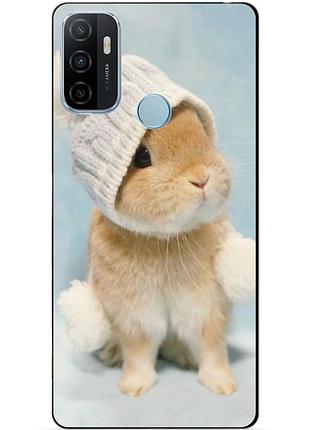 Силіконовий бампер чохол для oppo a53 з малюнком зайчик в шапці