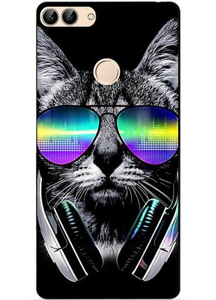 Силіконовий бампер чохол для huawei p smart з малюнком музичний кіт