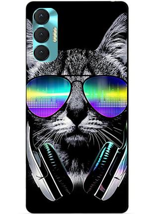 Силиконовый бампер чехол для tecno spark 8p с рисунком кот в очках