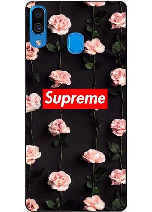 Бампер силиконовый чехол для samsung a30 с рисунком supreme на цветах