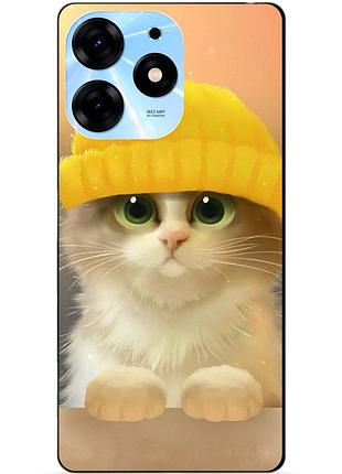 Силіконовий чохол бампер для tecno spark 10 pro з малюнком котик у шапці