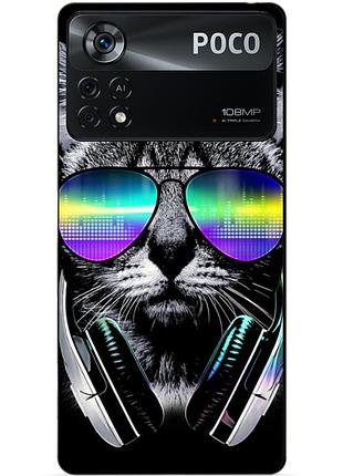 Силиконовый бампер чехол для xiaomi poco x4 pro 5g с рисунком кот в очках