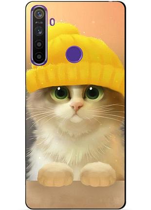 Силиконовый чехол бампер для realme 5 с рисунком котик в шапке