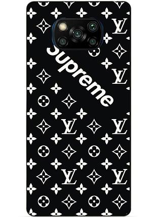 Силиконовый бампер чехол для xiaomi poco x3 с рисунком supreme lv