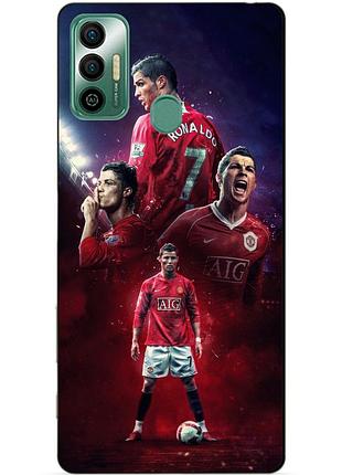 Силиконовый бампер чехол для tecno spark 7 с рисунком ronaldo mu