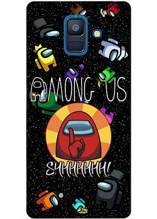 Силиконовый бампер чехол для samsung a8 plus с рисунком among us