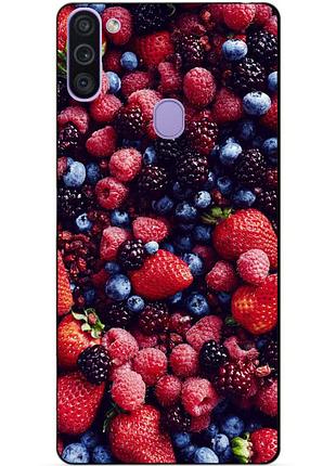 Силиконовый бампер чехол для samsung m11 с рисунком ягоды