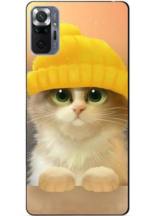 Силиконовый бампер чехол для xiaomi redmi note 10 pro с рисунком котик в шапке