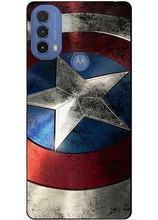 Силиконовый чехол бампер для motorola moto e20 с рисунком капитан америка супергерой marvel