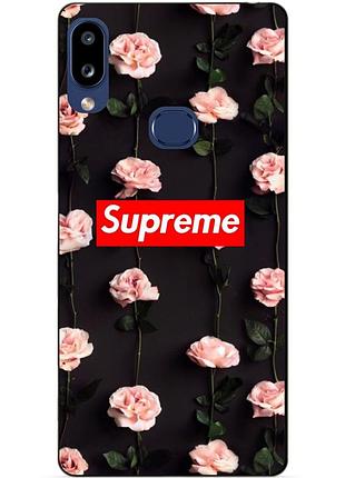 Бампер силіконовий чохол для samsung a10s 2019 galaxy a107f з малюнком supreme на квітах