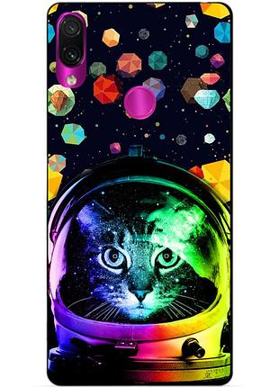 Бампер силиконовый чехол для xiaomi redmi 7 с рисунком кот в шлеме