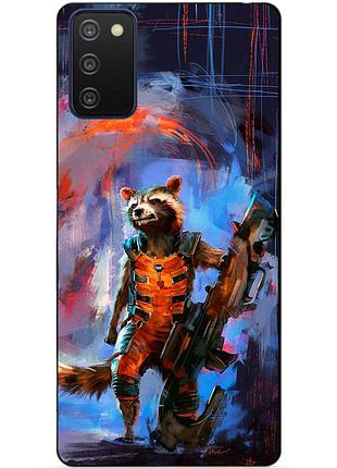 Силиконовый бампер чехол для samsung a03s с рисунком реактивный енот стражи галактики