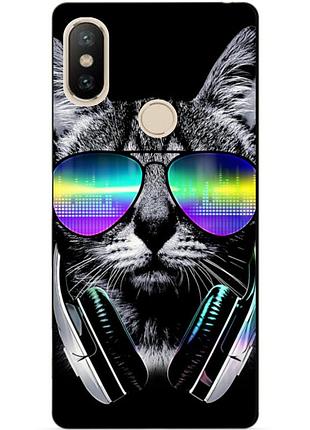 Силиконовый бампер чехол для xiaomi redmi s2 с рисунком музыкальный кот