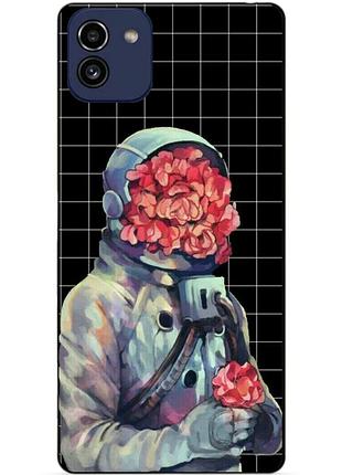Силиконовый бампер чехол для samsung a03 с рисунком букет цветов