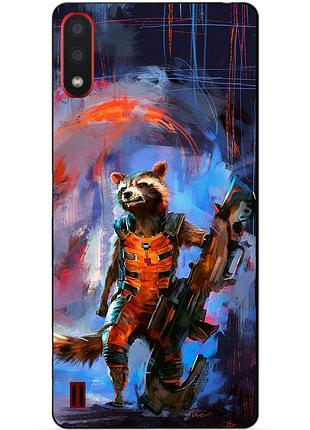 Силиконовый бампер чехол для samsung a01 galaxy a015f с рисунком реактивный енот стражи галактики