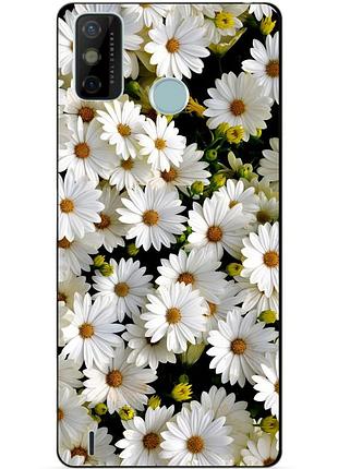 Силиконовый бампер чехол для tecno spark 6 go с рисунком ромашки