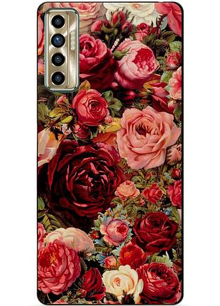 Силіконовий бампер чохол для tecno camon 17p з малюнком червоні троянди