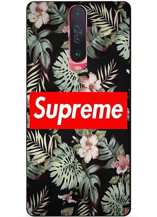 Силиконовый чехол бампер для xiaomi pocophone x2 с рисунком supreme листья
