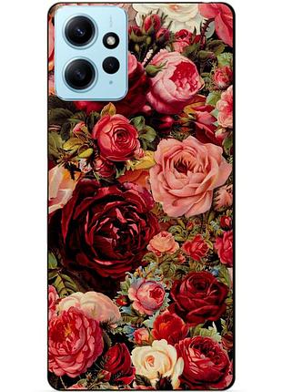 Силиконовый бампер чехол для xiaomi redmi note 12 с рисунком красные розы