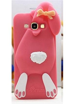 Об'ємний 3d силіконовий чохол для samsung a7 galaxy a700 заєць рожевий